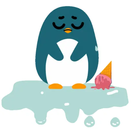 Cute pinguin dropped icecream and is now crying.